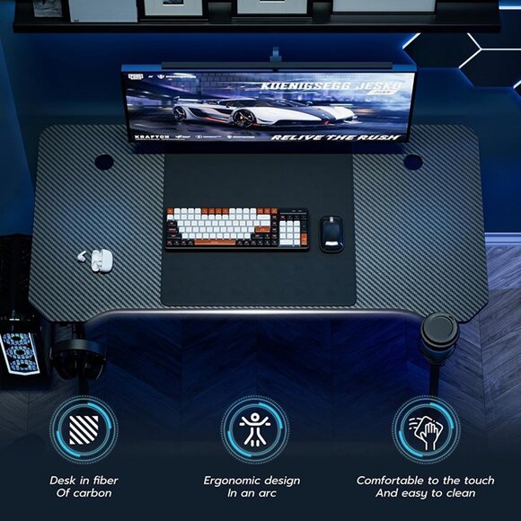 New 47 Inch Gaming Computer Desk - Ergonomic Carbon Fiber PC Table, Large Desk - Picture 6 of 10
